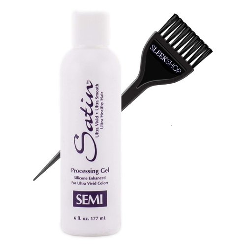 Satin Hair Developer, Silicone Enhancing for Ultra Rich Vivid Colors (w/Sleek Brush) Haircolor Dye Activator, Hydrogen Peroxide (SEMI Processing Gel - 6 oz size)