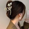 Tulip Hair Clips with Pearl Rhinestones Gold Flower Metal Hair Accessories for Women Girls Elegant Tulip Hair Claw Clips Shiny Hairpins Strong Hold Hair Clip for Thick or Thin Hair 1 Pcs