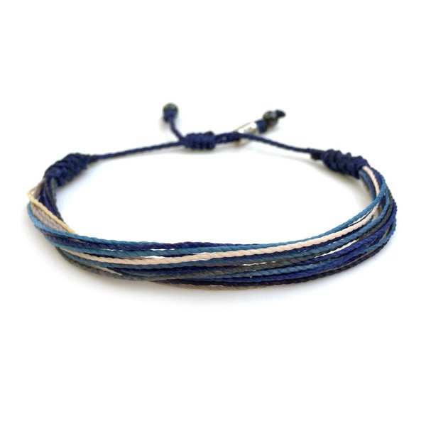 Surfer String Bracelet for Men Blue Gray White w Hematite Stones Handmade Woven Rope Adjustable Gift for Guy by RUMI SUMAQ