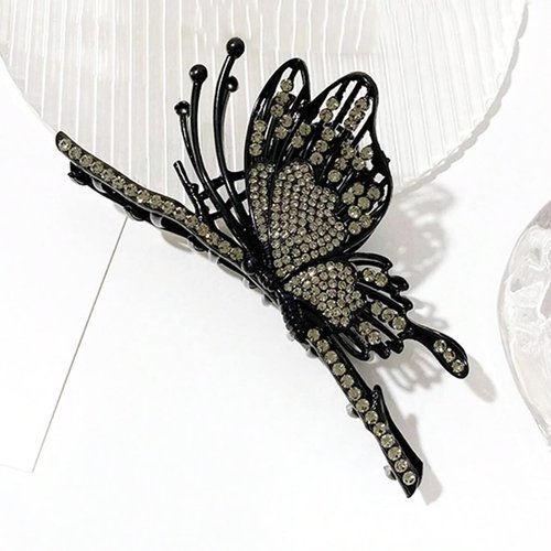 S SNUOY Butterfly Claw Clips Rhinestone Hair Clips for Thick Hair Medium Shark Hair Clip for Women-Gold/Black Color