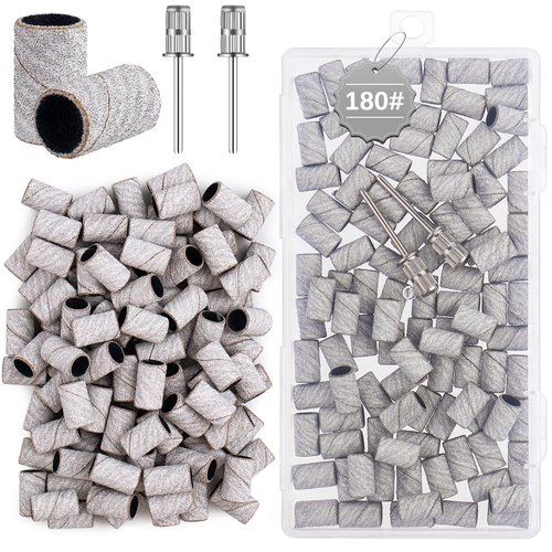 Difenni Sanding Bands for Nail Drill, 180 Grit Sanding Bands Nail Drill Bits 100 Pcs Fine Grit Nail Sanding Bands with Storage Box for Most Size 3/32" Nail Drill Machine (Zebra)