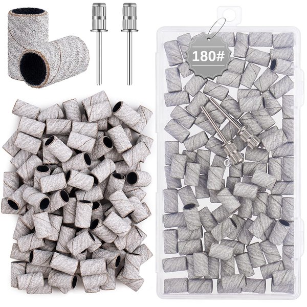 Difenni Sanding Bands for Nail Drill, 180 Grit Sanding Bands Nail Drill Bits 100 Pcs Fine Grit Nail Sanding Bands with Storage Box for Most Size 3/32" Nail Drill Machine (Zebra)