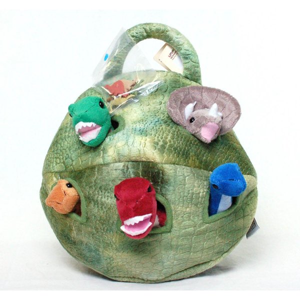 Unipak 12" Plush Dinosaur House with 5 Stuffed Animal Dinosaur in Play Dinosaur Carrying Case (2 T-Rex, 1 Triceratops, 1 Stegosaurus, 1 Brachiosaurus) + Bonus Five Mini Dinosaur Figures
