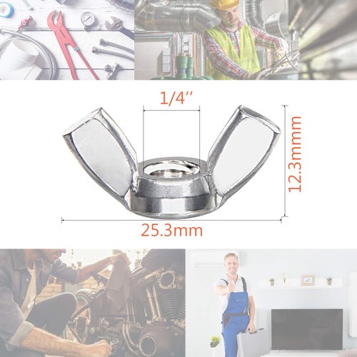 Wing Nuts,1/4"-20 Wing Nuts,304 Stainless Steel Wing Nuts,Fasteners Parts Butterfly Nut,Hurrican Screws Hand Twist Tighten Ear Wingnuts,50PCS