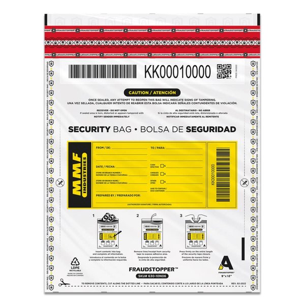 MMF Industries Cash Transmittal Bags | 9W x 12H | Pack of 100 | Unique Alphanumeric Numbering | Self-Sealing Adhesive | Four Tamper Indicators | Folded Bottom | Deposit Plastic Bags