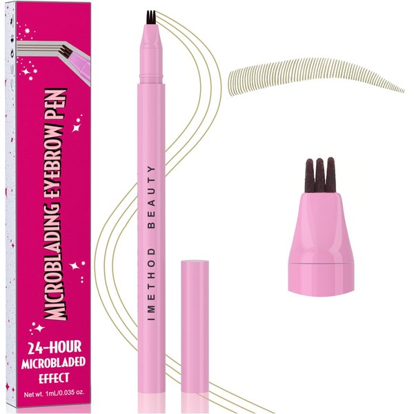 iMethod Microblading Eyebrow Pencil - Eyebrow Pen with 3-Prong Micro-Fork-Tip Applicator, Creates Natural-Looking Brows, Stay on All Day, Brow Pencil Light Brown