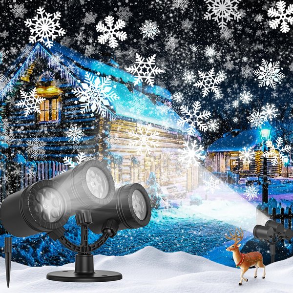 Christmas Snowflake Projector Lights Outdoor, 2024 Three Heads Snowfall Christmas Projector Lights - Waterproof Christmas Decorations for Outside Yard and House