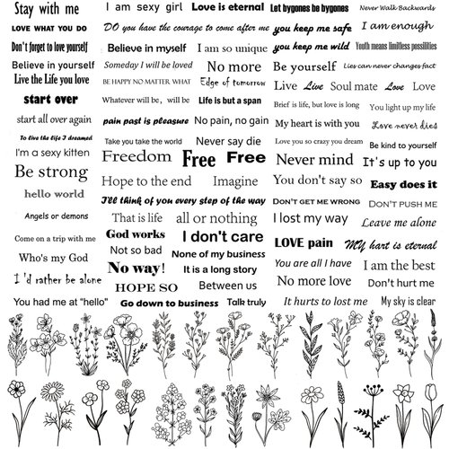 Inspirational Words Tattoos, Realistic Quotes Temporary Tattoos Wild Flower Floral Bouquet Tattoo Stickers for Women Girls Face Body Hands