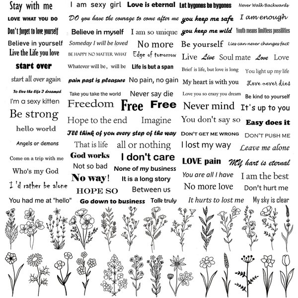 Inspirational Words Tattoos, Realistic Quotes Temporary Tattoos Wild Flower Floral Bouquet Tattoo Stickers for Women Girls Face Body Hands