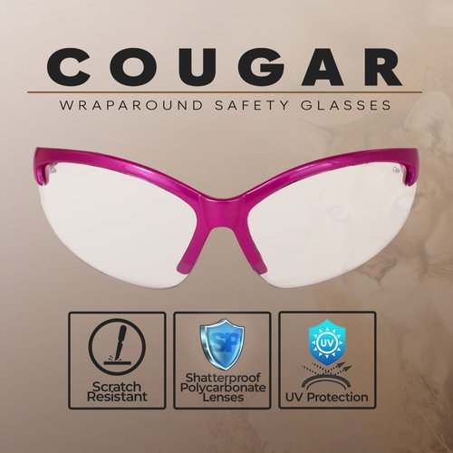 Global Vision Cougar Safety Glasses Nurses Dental Assistant Glasses Shooting Glasses for Women Ladies Men Pink Frame Clear Lens