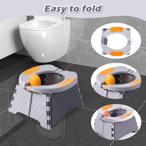 Portable Potty for Toddler Travel, Kids Travel Potty, Foldable Toilet Seat, Baby Potty Training Toilet for Outdoor and Indoor Easy to Clean(Gray) by Yszawmx, Includes 30 Replacement Bags