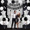 Black and Silver Birthday Party Decorations, Black White Silver Balloons Birthday Decoration Black Happy Bithday Banner Star Foil Balloon Silver Fringe Curtain Pompom for Women Men Birthday Supplies