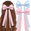 Ambesi Ribbon Hair bow Clips, 2PCS Silky Satin Hair Bows Hair Clip Pink Blue Hair Ribbon Ponytail Holder Accessories for Women Girl Long Tail Hair Bow Clips Hair Barrette Dress Up Accessories