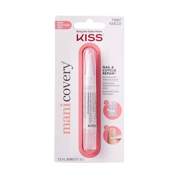 KISS Manicovery Nail & Cuticle Repair Serum, Infused With Vitamin E, Almond Oil, Jojoba Oil, Brush-On Applicator, for Dry and Damaged Nails and Cuticles