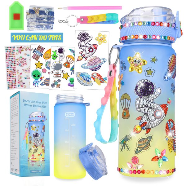 cviokrdu Decorate Your Own Water Bottle Kits for Boy Age 4-6-8-10-12,Water Bottle Diamond Art for Kids and Stickers for Kids,Crafts Girls Toys Birthday Christmas(Astronaut)