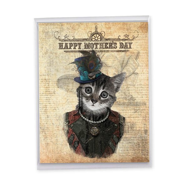 The Best Card Company - Jumbo Mother's Day Card (8.5 x 11 Inch) - Big Animal Greeting Notecard - Steampunk Cats J6554DMDG