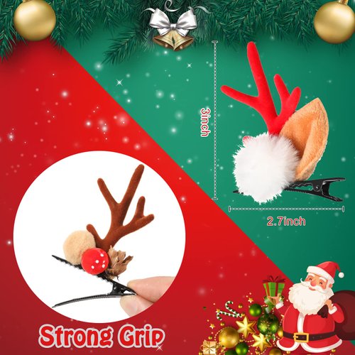 16 Pieces Christmas Reindeer Antler Bows for Hair Christmas Deer Hair Bows for Girls Hair Barrettes Accessories Cutie Festive Hairpins for Women Kids Girls (Cute Style)