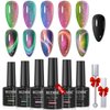 MIZHSE 9D Cat Eye Gel Nail Polish: Magnetic Gel Polish Set 10ml 6 Colors with 2 Magnet Sticks, Chameleon Magic Galaxy Shiny Effect Cateye Nail Gel Soak off Nail Art Gift for Ladies
