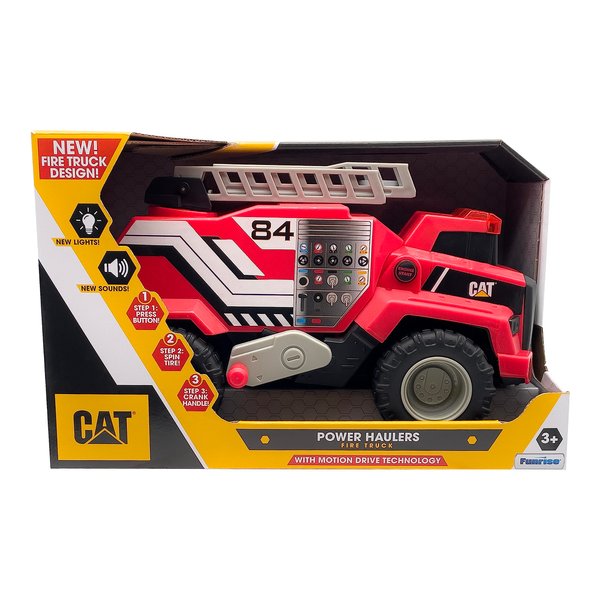 CAT Construction Toys, 11.5" Power Haulers Fire Truck, Realistic Lights & Sounds, Motion Drive Technology, Working Features, and Interactive Play for Ages 3+