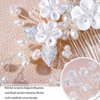 Foyte Crystal Wedding Hair Comb White Flower Headpiece Rhinestone Hair Piece Bride Pearl Hair Accessories for Women and Girls (silver)