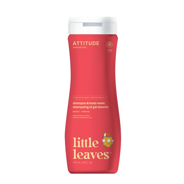 ATTITUDE Shampoo and Body Wash for Kids, EWG Verified, Plant- and Mineral-Based Ingredients, Hypoallergenic Vegan and Cruelty-Free, Vanilla & Pear, 16 Fl Oz