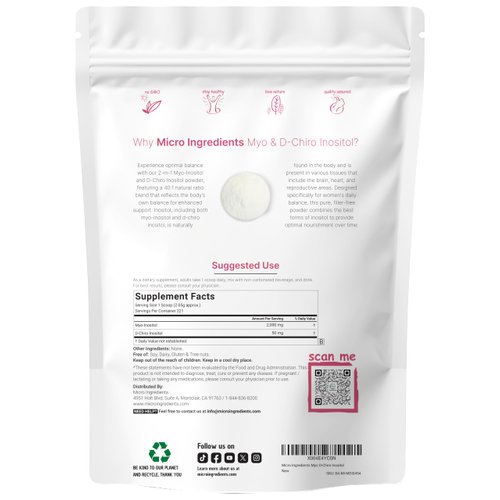 Micro Ingredients Myo-Inositol & D-Chiro Inositol Powder, 1lb | Hormonal Balance & Ovarian Health Support | 40:1 Ideal Ratio Inositol Supplement for Women | Non-GMO, Vegan, Filler-Free (221 Servings)