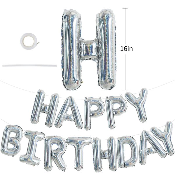 TONIFUL Laser Silver Happy Birthday Balloon Banner 16 Inch Mylar Foil Letters Birthday Sign Bunting Reusable for Girls Boys Kids & Adults Birthday Decorations and Party Supplies