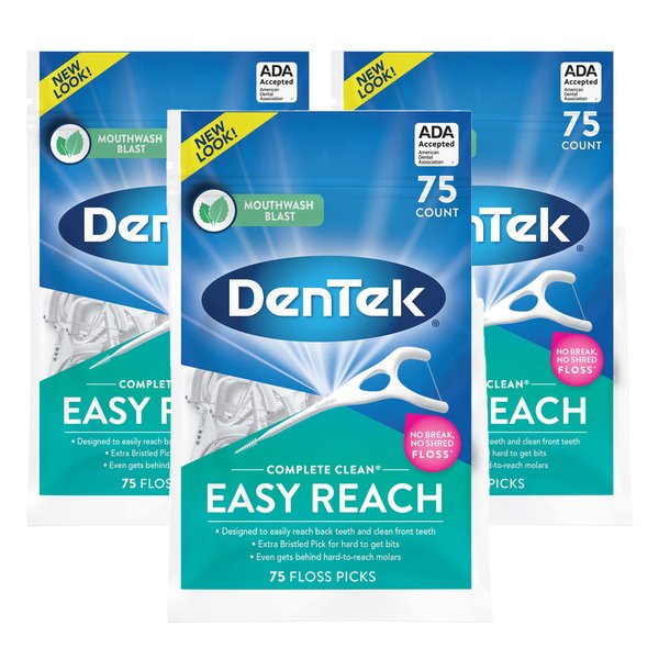 DenTek, Complete Clean Floss Picks 75 Floss Picks Pack of 3, 225 Count