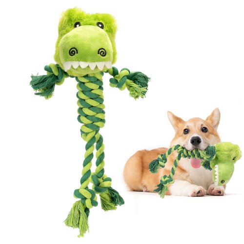 JMZDS&JL Dog Toys, Tough Dog Toys for Puppies and Small-Medium Dogs, Tug of War Dog Toy, Plush Stuffed Animals for Dogs, Rope Dog Toys for Teething and Chewing Fun. (Crocodile)