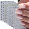 8Pcs French Strip Line Nail Stickers,Metal Stripe Nail Decals Luxury Rhinestone Nail Art Sticker Shiny Metallic Lines Adhesive Nail Supplies Chrome Gold Silver for Nails Decoration Accessories Tools