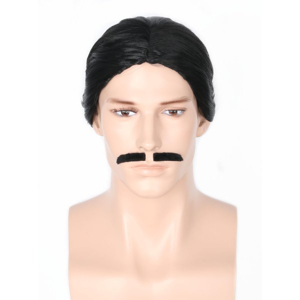 Lucoacos Men's Black Short Hair and Mustache Halloween Party Costume Wig