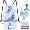 WERNNSAI Mermaid Drawstring Backpack - Mermaid Gifts for Girls Birthday Christmas 9 PCS Drawstring Bags Set Including Makeup Zipper Bag Sequin Key-chain Necklace Bracelet Hair Ties