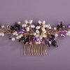 Teyglen Bride Crystal Wedding Hair Comb Flower Pearl Hair Piece Bridal Crystal Hair Comb Headband Purple Rhinestone Headpiece Floral Hair Accessories for Women (Purple)