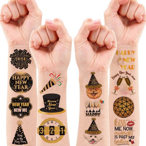 8 Sheets New Years Eve Tattoos Stickers Party Supplies Favors Decorations Happy New Years 2024 Decor Cute Gifts For Kids Men Women