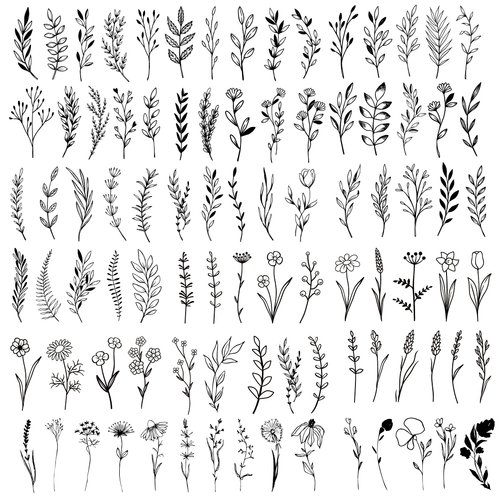 Kotbs 18 Sheets Realistic Temporary Tattoo, Tiny Branch Black Flower Temporary Tattoos for Women Girls Kids, Bouquet Small Tattoo Temporary Sticker Wild Plant Floral Fake Tattoos