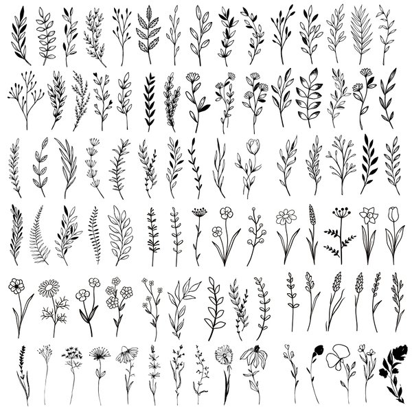 Kotbs 18 Sheets Realistic Temporary Tattoo, Tiny Branch Black Flower Temporary Tattoos for Women Girls Kids, Bouquet Small Tattoo Temporary Sticker Wild Plant Floral Fake Tattoos