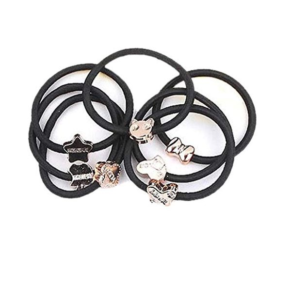Prebear 21pcs Black Hair Ties Korean Fashion Gold Medal for Women and Girls, Elastic bands, Ponytail Holder, Rubber bands