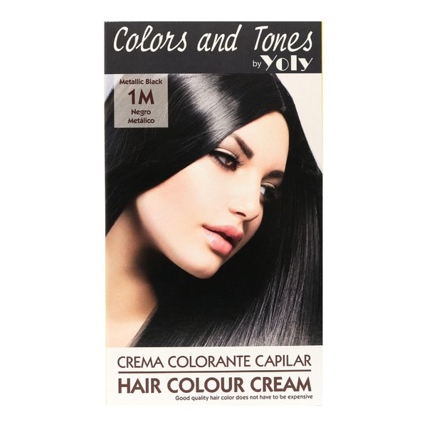 Yoly Color and Tones Permanent Hair Color Cream - 1M Metallic Black - Deep & Reflective Shine - Long-Lasting Color - Easy to Apply