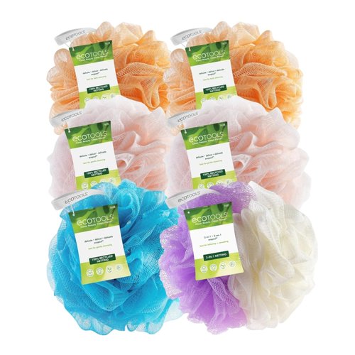 EcoTools EcoPouf Bath Sponge, Assorted Delicate and Exfoliating Loofah for Shower and Bath, Assorted Colors, 6 Count