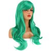 BERON Green Wigs Long Curly Wavy Women Wigs with Bangs Colored Wave Heat Resistant Synthetic Wigs for Cosplay Daily Wigs Wig Cap Included