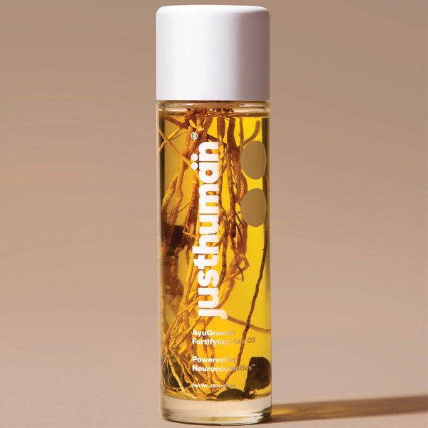 JustHuman AyuGrowth Fortifying Hair Oil |Ayurvedic Elixir| Clinically Proven 18-Oil blend |Reduces Hair Fall & breakage | Strengthens roots | Bhringraj, Amla, Brahmi & Vertiver root | 120ml