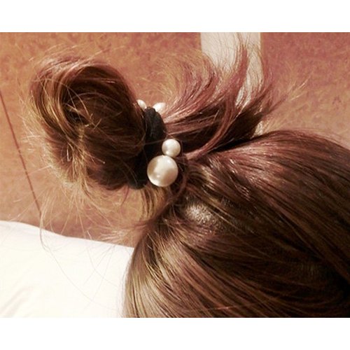 10 Pcs Women's Artificial Pearl Black Elastic Rubber Band Hair Ropes Headbands - No Damage Hair - Seamless Pearl Towel Ring Hair Bands Ponytail Holder Hair Ties Hair Accessories