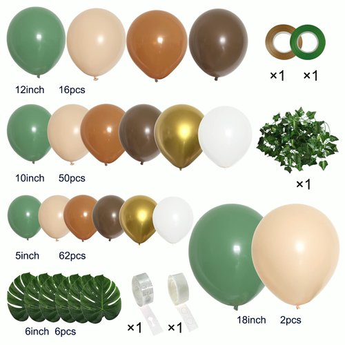 PERPAOL 148PCS Sage Green Brown Balloon Garland Kit, Jungle Safari Woodland Forest Wild One Camper Balloon Arch, Olive Green Gold Coffee Cocoa Balloons for Birthday Wedding Shower Party Decorations