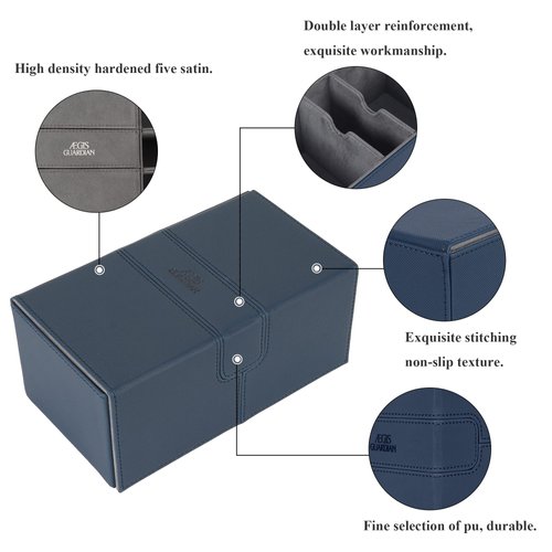 AEGIS GUARDIAN Card Deck Box for MTG with 3 Tray Commander Deck Box Hold 200+ Double Sleeved Cards, PU Leather 7 Strong Magnets Card Storage Box Deck Game Case for TCG CCG, Blue