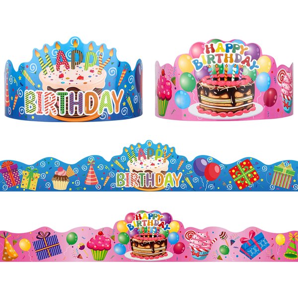 Waenerec 30 Pieces Birthday Crowns for Classroom Adjustable Cute Happy Birthday Hats Colorful Paper Birthday Crown for Kids