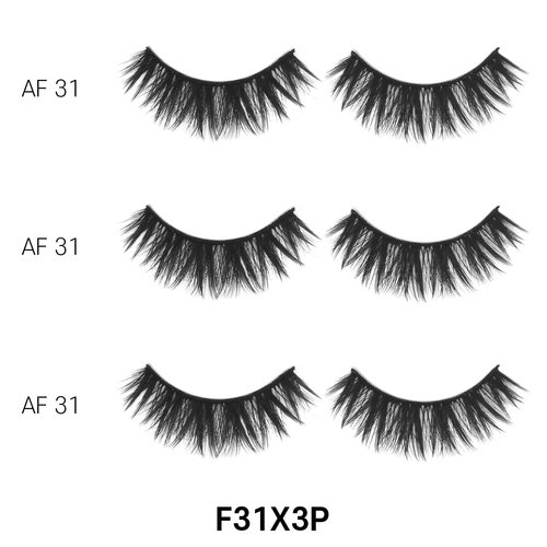 Laflare 3D Cashmere False Eyelashes 3 pcs Multipack, Ultra Soft, Glam, Wispy, Fresh, Luxurious, Cruelty-Free, Reusable, 100% Cashmere Texture, Fake Eyelashes 3 Pairs Eco Pack (F31X3P)
