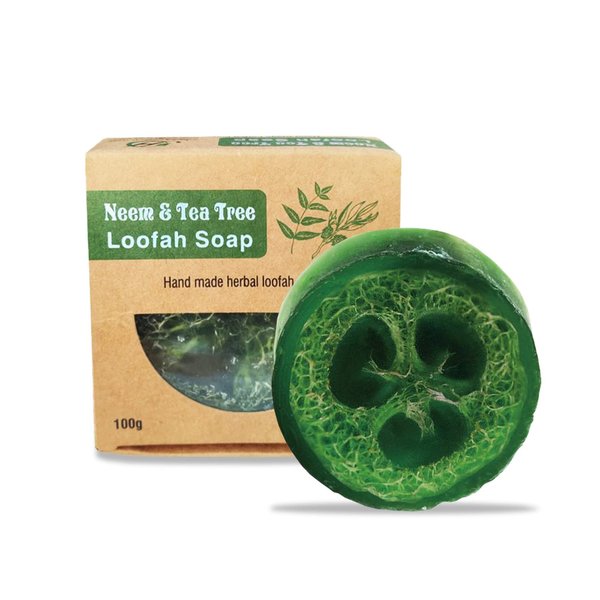 HERBOGANIC Natural Handmade Neem & Tea Tree Loofah Soap Exfoliating, and Moisturizing with Herbal and Essential Oils for Sensitive Skin…