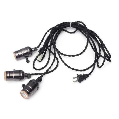 Vintage Triple Light Socket Pendant Hanging Light Cord Plug-in Light Fixture Cord 3 Light Vintage Pendant Light Kit for Kitchens Dining Rooms Bars Restaurants Basement,Black
