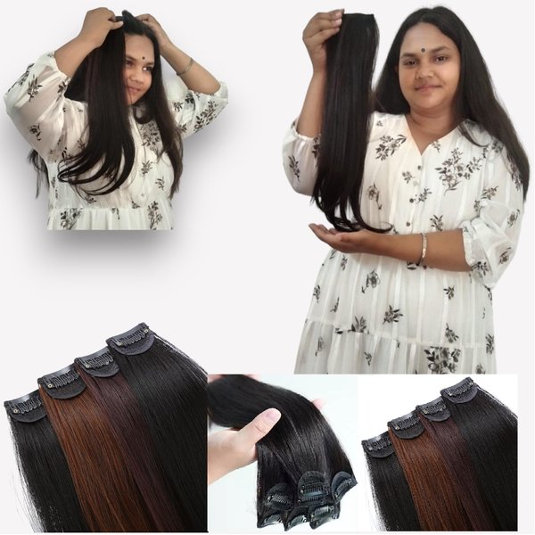 One-Clip Invisible Hair Patch for Women, Seamless Clip in Human Hair Extensions, Ultra Thin Invisible Clip On Hair Extensions for Fine Thin Hair Women (Dark Brown, 12 Inches)