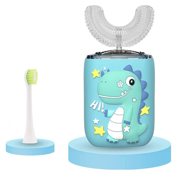 GASLIKE Kids Electric Toothbrushes, U Shaped Ultrasonic Toothbrush, Rechargeable Kids Toothbrush w/Smart Timer, 3 Brush Heads Replacement, 3 Clean Modes, IPX7 Water Resistant for Child 2-8